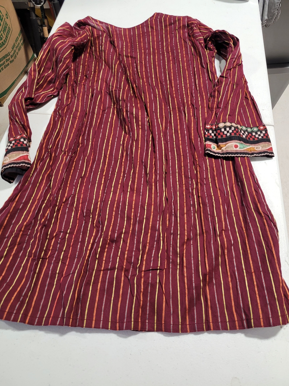 Maroon Striped Embroidered Tunic - Picture 5 of 5